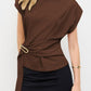 Buckle Tie Stand Collar Blouse