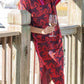Stand Collar Printed Slit Hem Dress