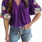 Adorable Embroidered Lantern Sleeve Top