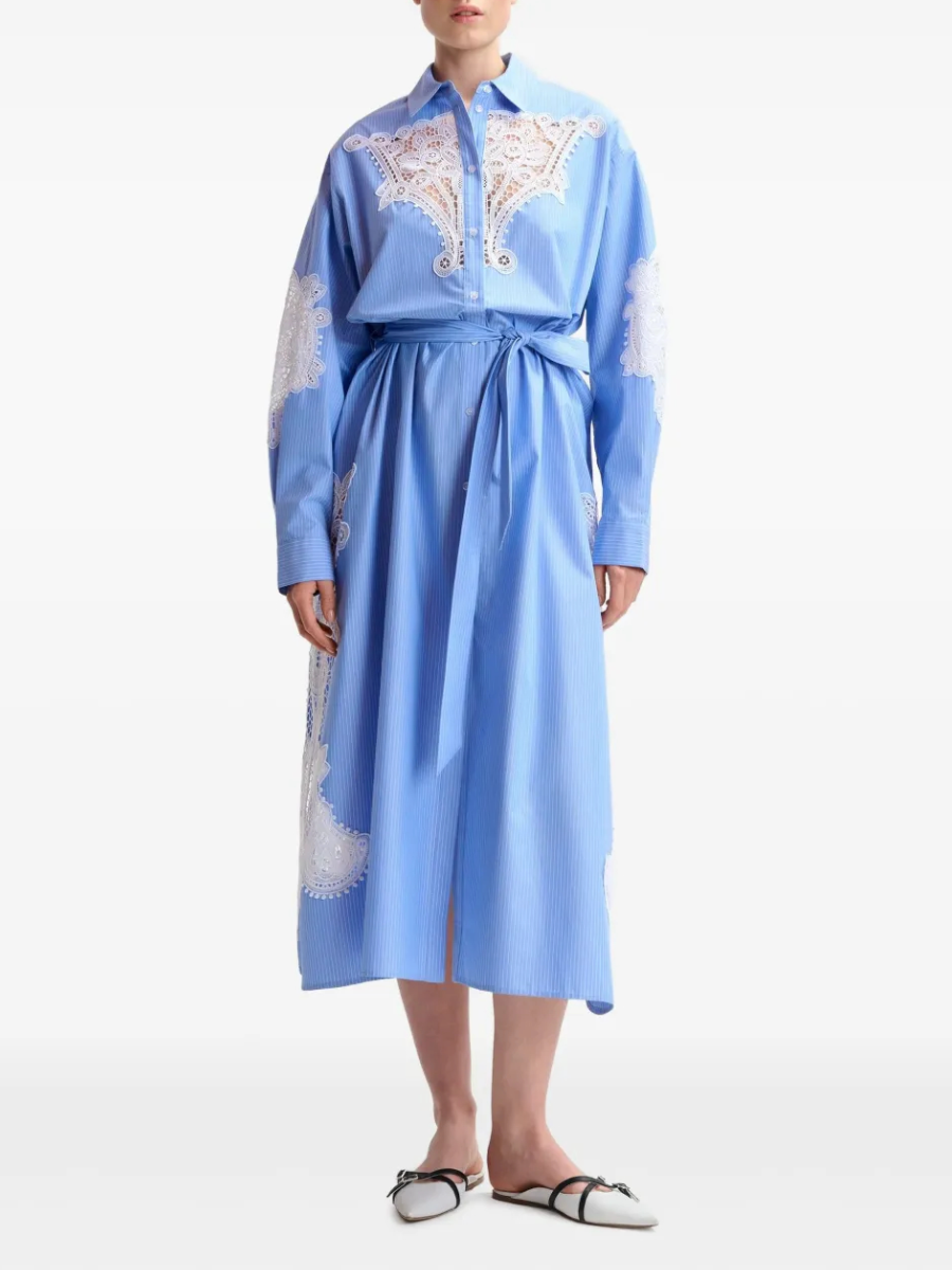 Blue Stripe Embroidered Shirt Dress