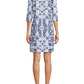 French Tile Print Point Collar Shirt Dress