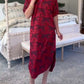 Stand Collar Printed Slit Hem Dress