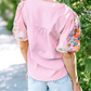 Adorable Embroidered Lantern Sleeve Top
