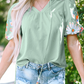 Adorable Embroidered Lantern Sleeve Top