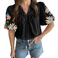 Adorable Embroidered Lantern Sleeve Top