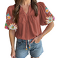 Adorable Embroidered Lantern Sleeve Top