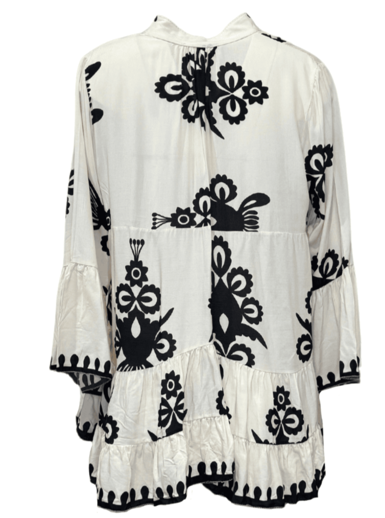 V-neck Printed Long-Sleeve Ruffle Blouse