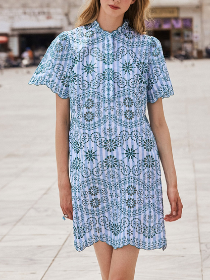 Linen Mini Embroidered Shirtdress