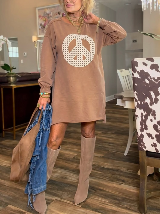 Lace Applique Frayed Hem Terry Dress