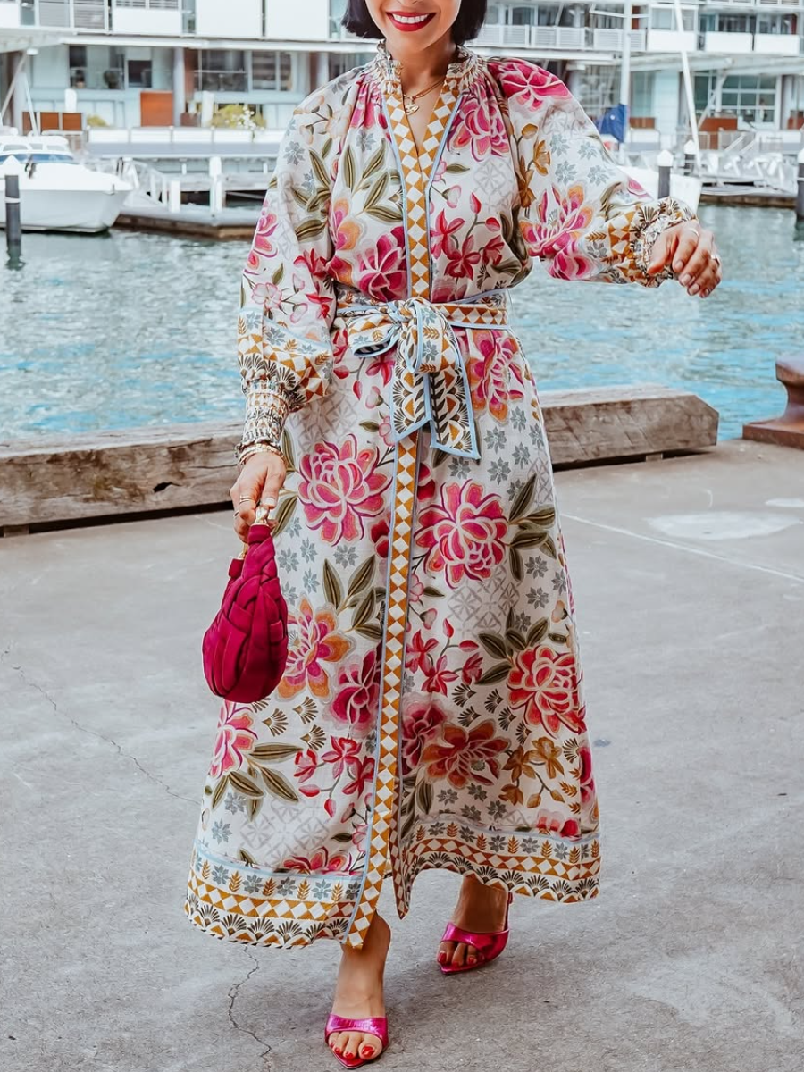 Floral Long Sleeve Shirt Dress