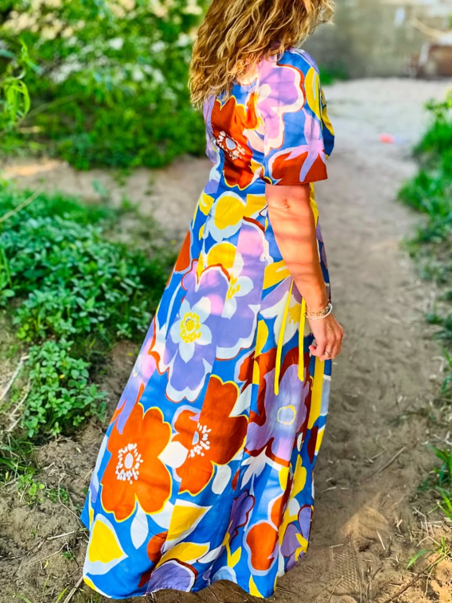 Colorful Printed Tie Waist Dress
