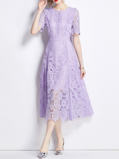 Short Sleeve Lace Hollow Dress