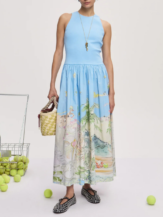 Gathered Skirt Tank Midi Dress