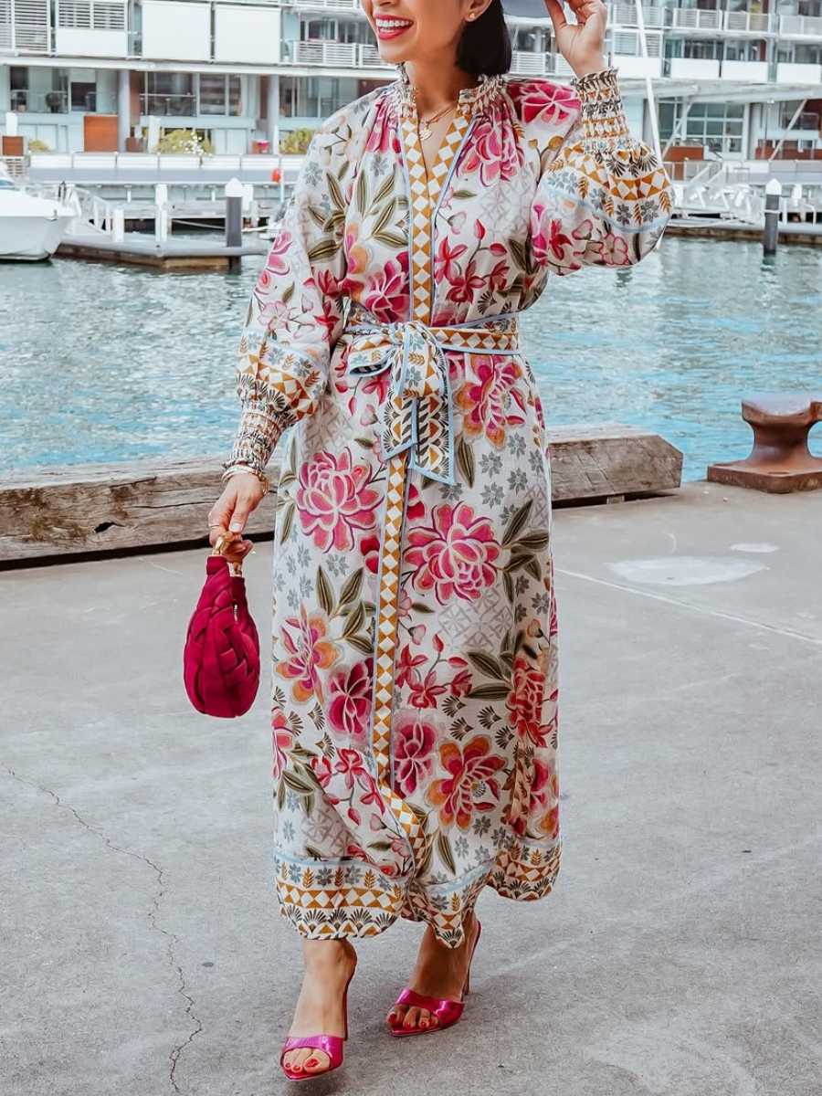 Floral Long Sleeve Shirt Dress