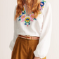 White Floral Linen Top