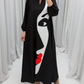 Long Sleeve V Neck Printed Pocket Dress