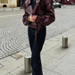 Long Sleeve Retro Collar Leather Jacket