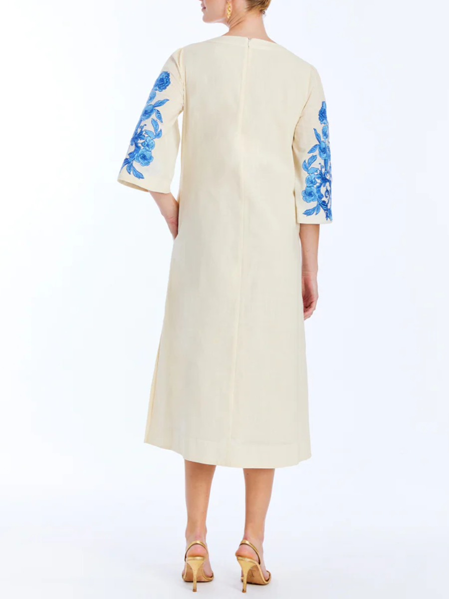 Floral Embroidered Linen Dress