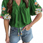Adorable Embroidered Lantern Sleeve Top
