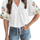 Adorable Embroidered Lantern Sleeve Top