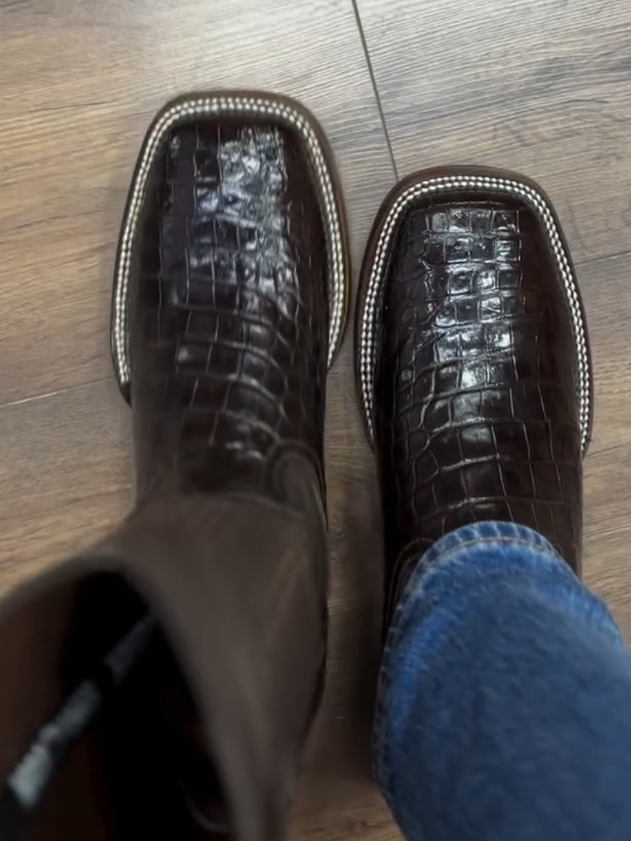 Men's Coffee Crocodile Western Cowboy Boots