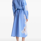 Blue Stripe Embroidered Shirt Dress