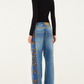 Denim Metal Details Embroidered Jacket and Pants
