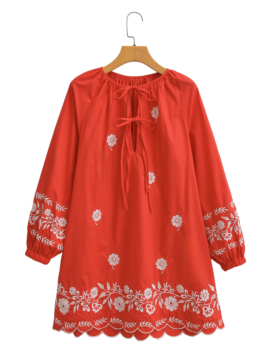 Flower Embroidery Casual Long Sleeve Dress