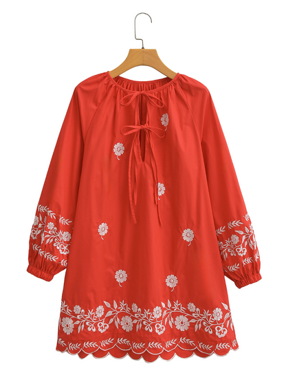 Flower Embroidery Casual Long Sleeve Dress
