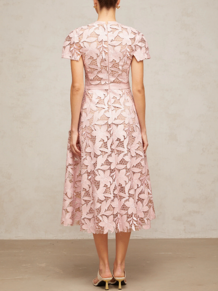Pink Guipure Lace Midi Dress