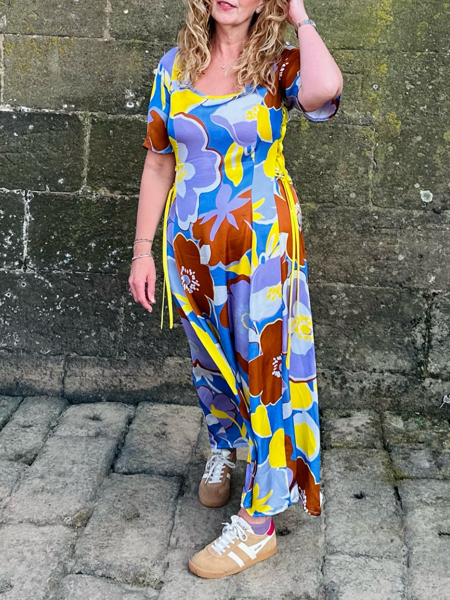 Colorful Printed Tie Waist Dress