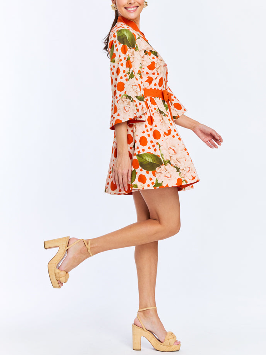 Printed Cotton Sateen Mini Dress