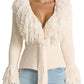 Fringe Tie Waist Deep V Neck Cardigan