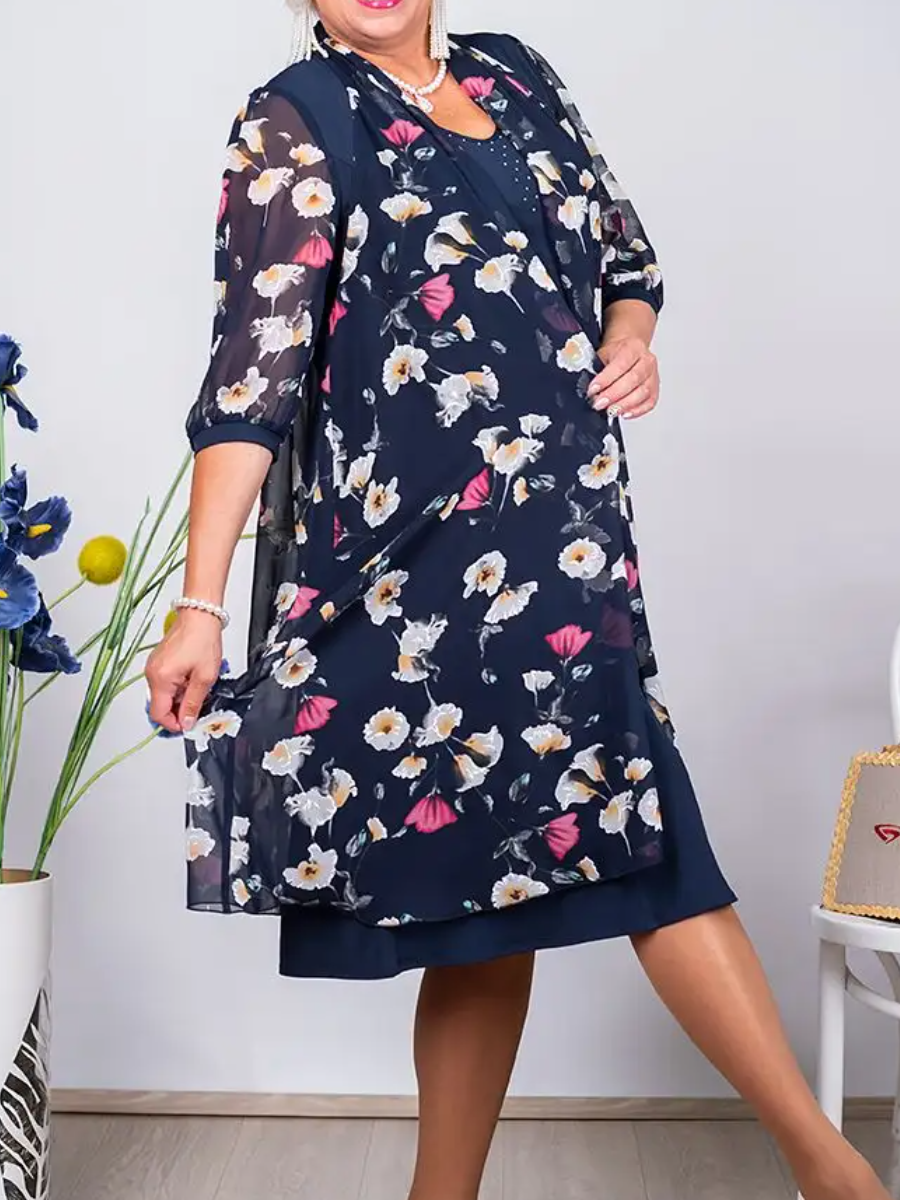 Navy Floral Dress with Outerwear