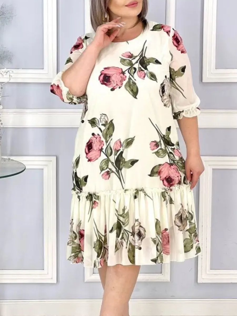 Floral Chiffon Half Sleeve Dress