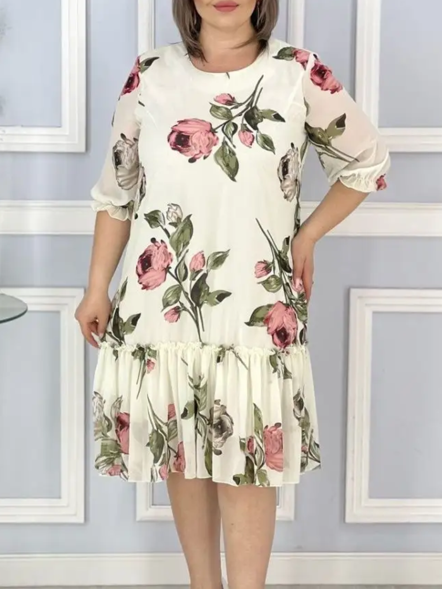 Floral Chiffon Half Sleeve Dress