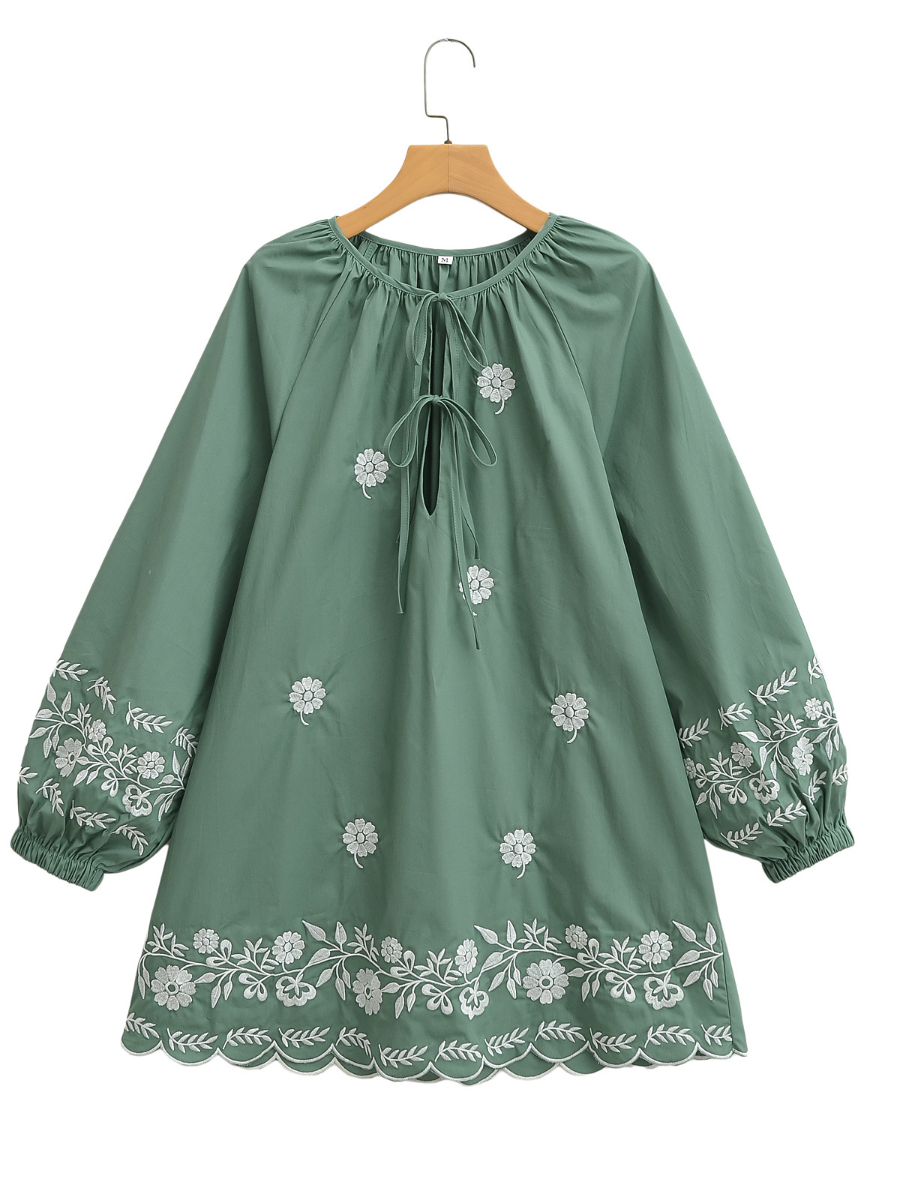 Flower Embroidery Casual Long Sleeve Dress