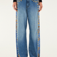 Denim Metal Details Embroidered Jacket and Pants