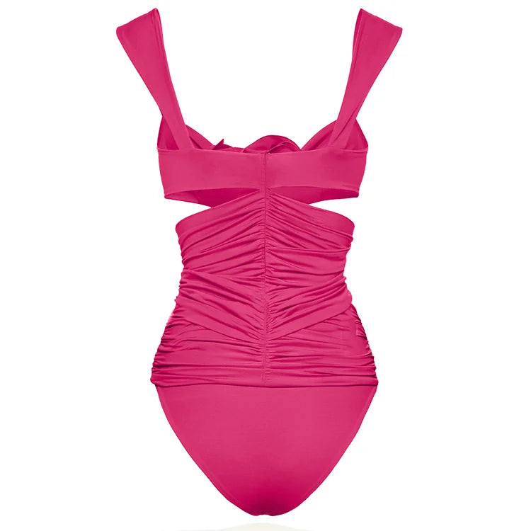 3D Flower Cutout One Piece Swimsuit and Skirt