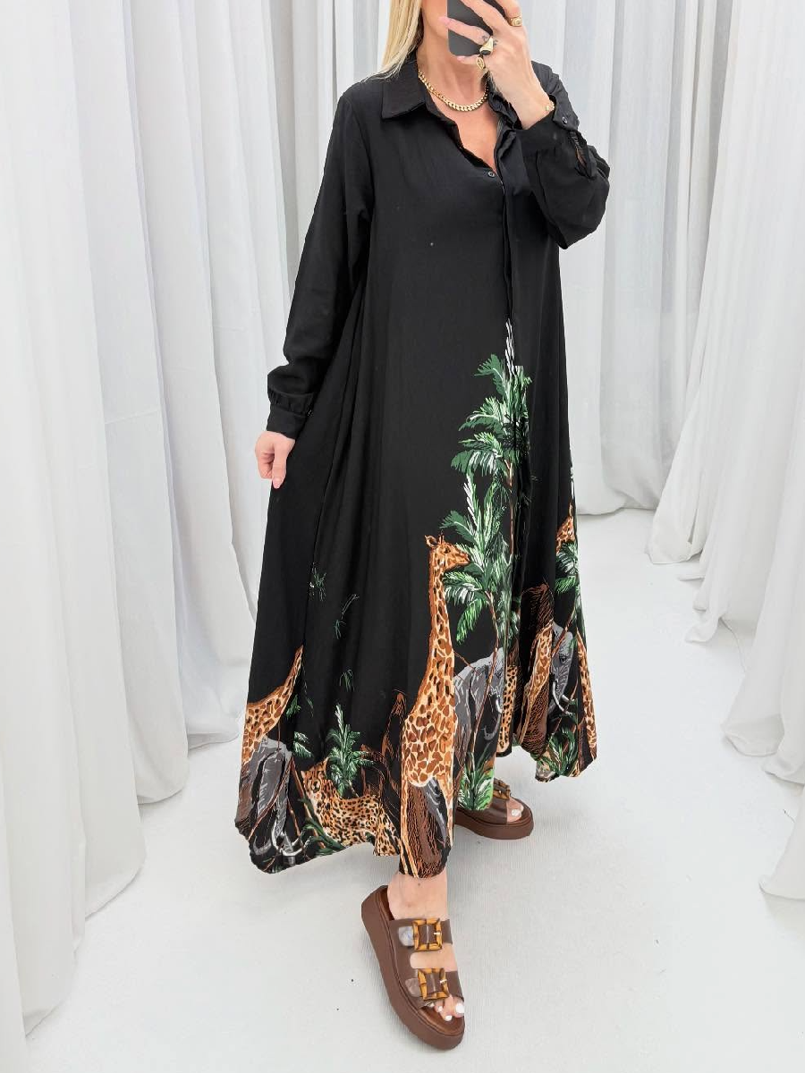 Loose Printed Shirt Dress