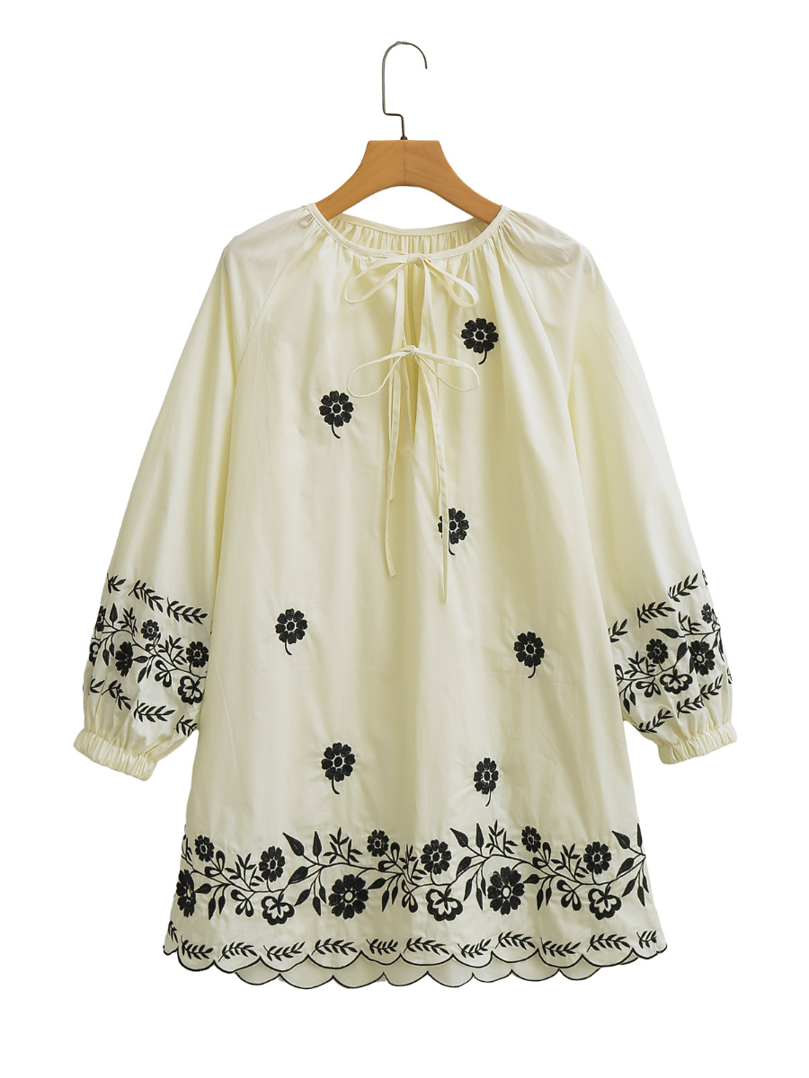 Flower Embroidery Casual Long Sleeve Dress