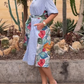 Striped Colorful Leaf Print Shirt Dress