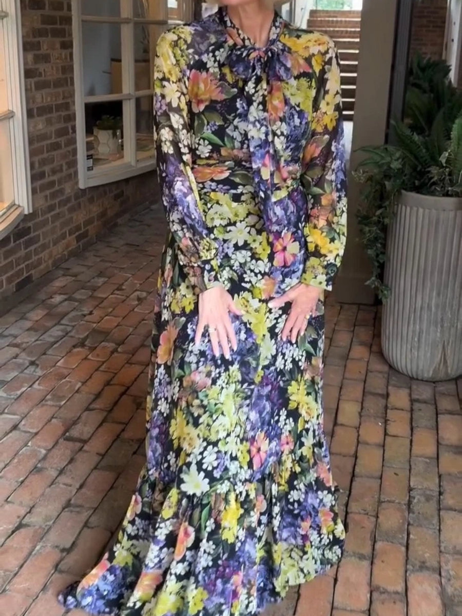 Elegant Long-sleeved Chiffon Dress