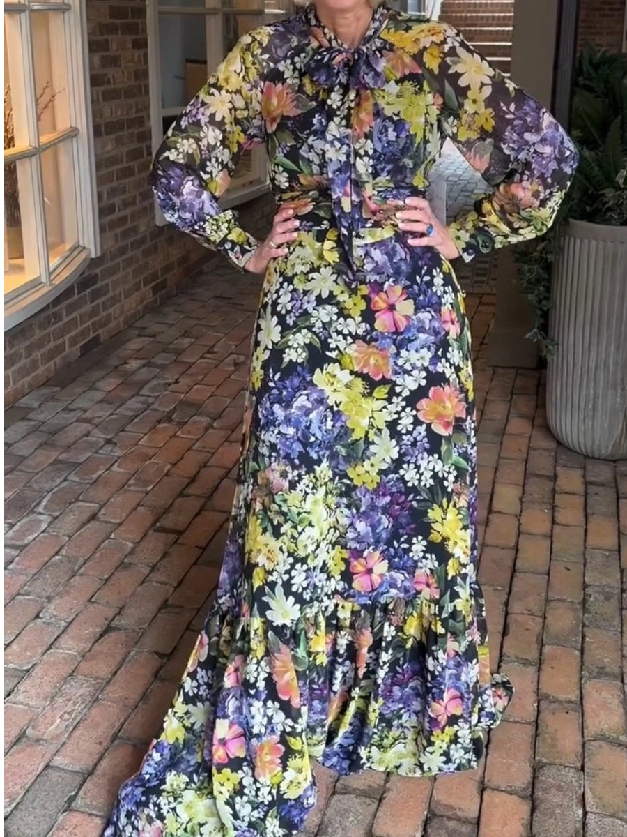 Elegant Long-sleeved Chiffon Dress