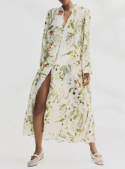 Long Sleeve Floral Crinkled Dress