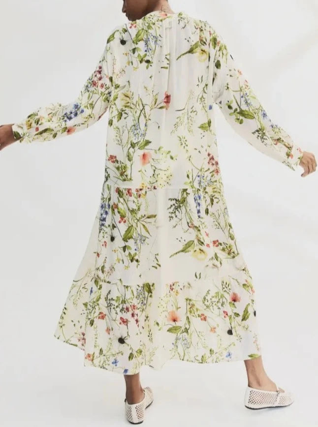 Long Sleeve Floral Crinkled Dress