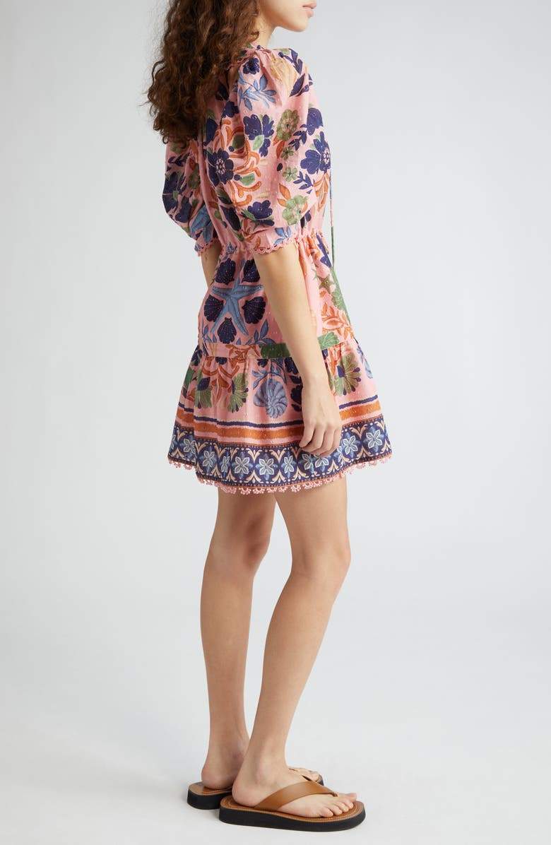 Seashell Floral Clip Dot Puff Sleeve Dress