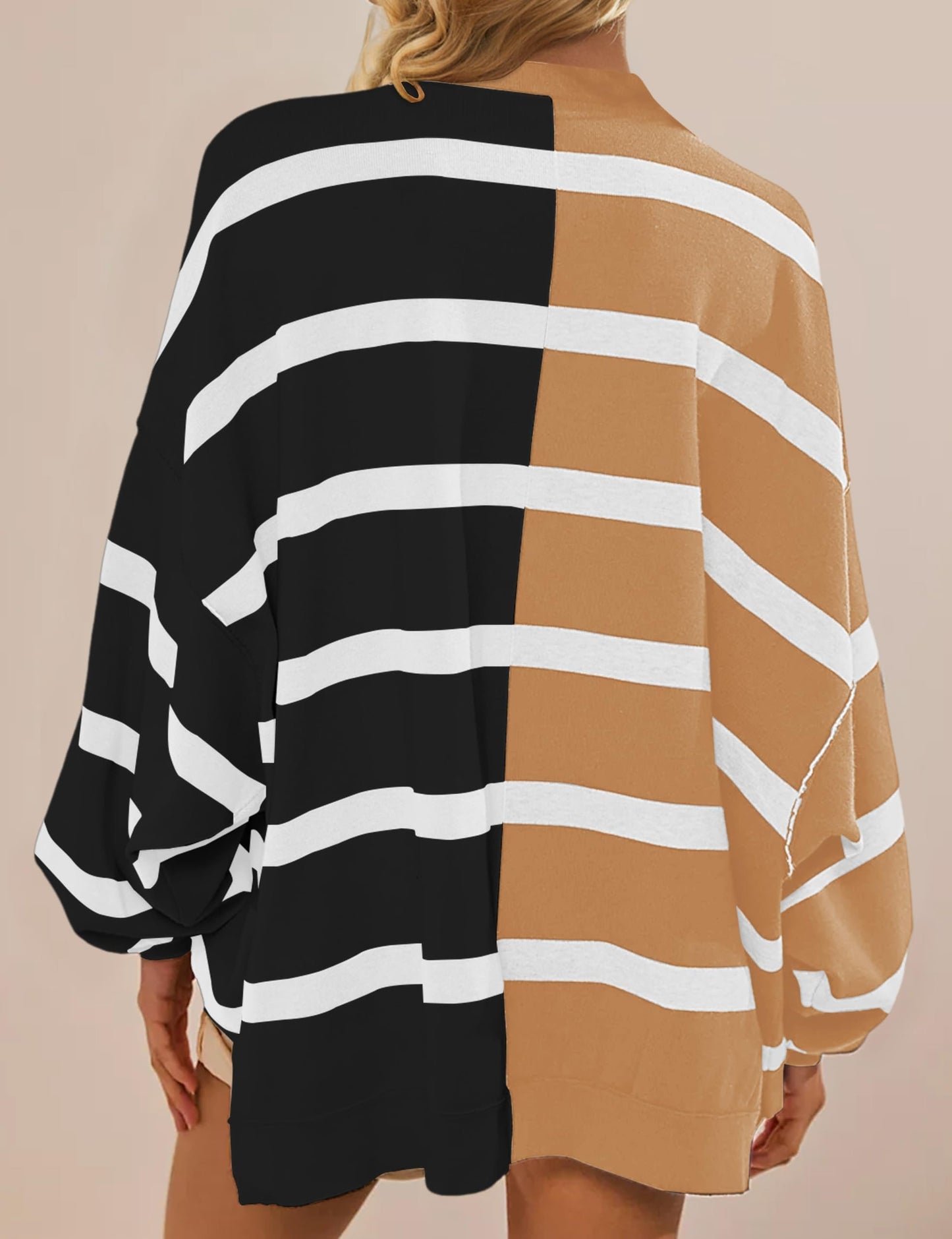 Striped Oversized Crew Neck Colorblock Knit Top (Buy 2 Get Free Shipping)