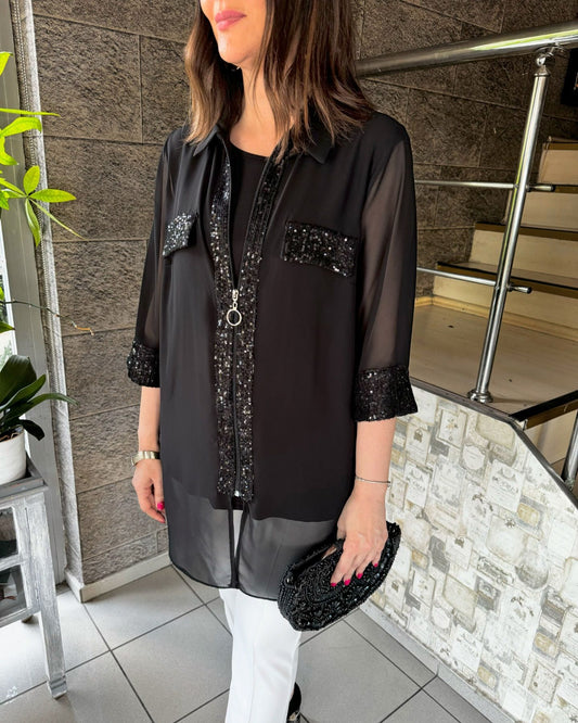 Chiffon Sequined Jacket Suit