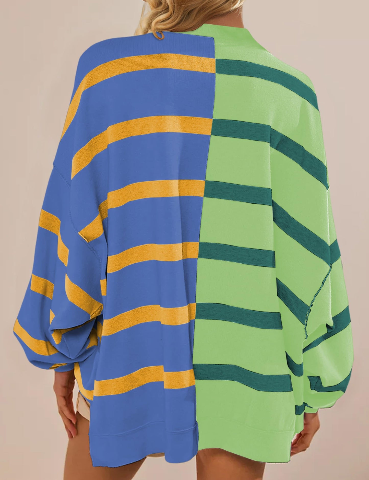 Striped Oversized Crew Neck Colorblock Knit Top (Buy 2 Get Free Shipping)